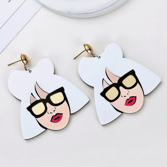 Lady Gaga Bad Romance Acrylic Earrings Cosplay Statement Y2k Jewelry - Picture 1 of 7